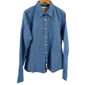 Ruehl No. 925 Blue White Striped Cotton Button-Down Dress Shirt
